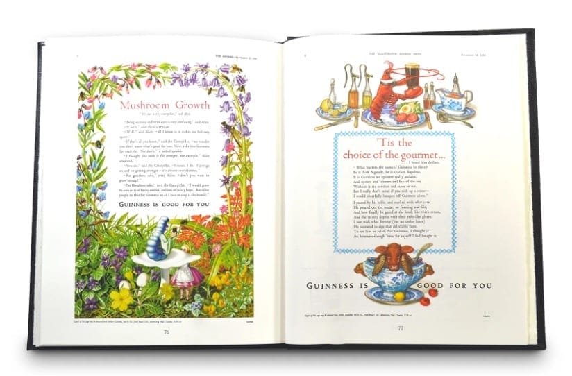 the interior pages of Cheshire Cat Press' Alice and Guinness book