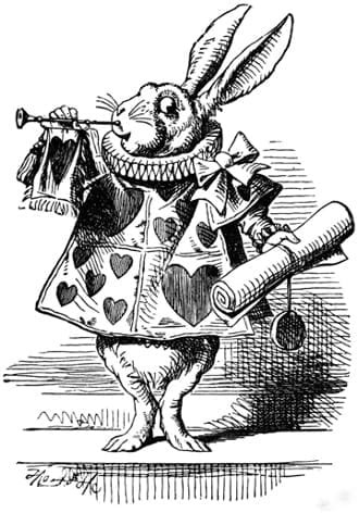 Illustration of the White Rabbit by artist Sir John Tenniel from “Alice’s Adventures in Wonderland” by Lewis Carroll. 
