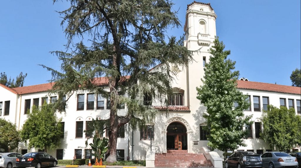 Image of the Warner Bros. Building on the campus of the American Film Institute Conservatory. 