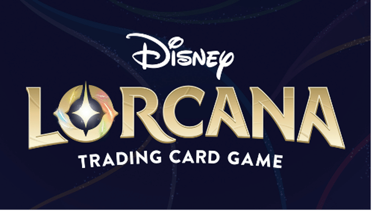 Logo for the Disney trading card game Lorcana featuring gold text on a dark blue background.